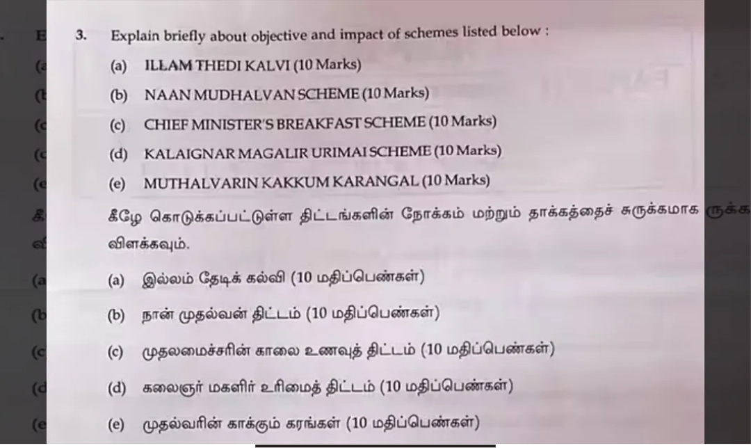 உதவி பேராசிரியர் பணிக்கான தேர்வில் தாள்–2ல் அரசுத் திட்டங்கள் குறித்து கேள்விகள் இடம்பெற்ற காட்சி