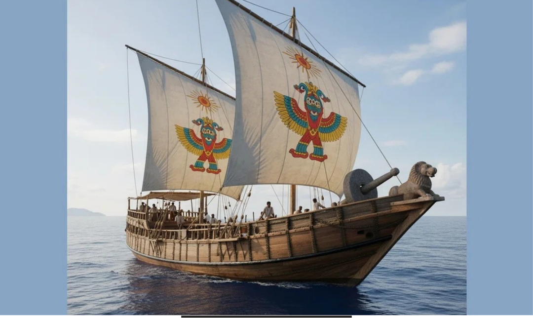 பாரம்பரிய முறையில் கட்டப்பட்ட ஐஎன்எஸ்வி கௌண்டின்யா பாய்மரக் கப்பல் கடற்பயணம் தொடங்கிய காட்சி