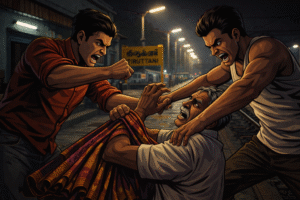 திருத்தணி ரயில் நிலையம் அருகே போலீசார் விசாரணை மேற்கொள்ளும் காட்சி; தொடர் தாக்குதலால் ஏற்பட்ட பரபரப்பு