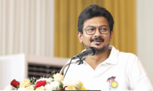 சென்னை நந்தம்பாக்கம் வர்த்தக மையத்தில் அயலகத் தமிழர் தினவிழாவில் பேசும் துணை முதல்வர் உதயநிதி