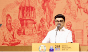 சென்னையில் நடைபெற்ற சர்வதேச புத்தகக் கண்காட்சி நிறைவு விழாவில் உரையாற்றிய முதல்வர் மு.க. ஸ்டாலின்.