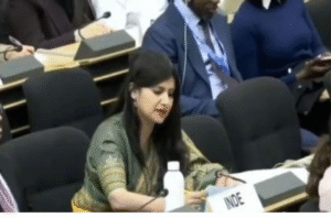 ஐநா மனித உரிமைகள் கவுன்சில் கூட்டத்தில் ஜம்மு-காஷ்மீர் குறித்து இந்தியா பதிலளிக்கும் காட்சி.