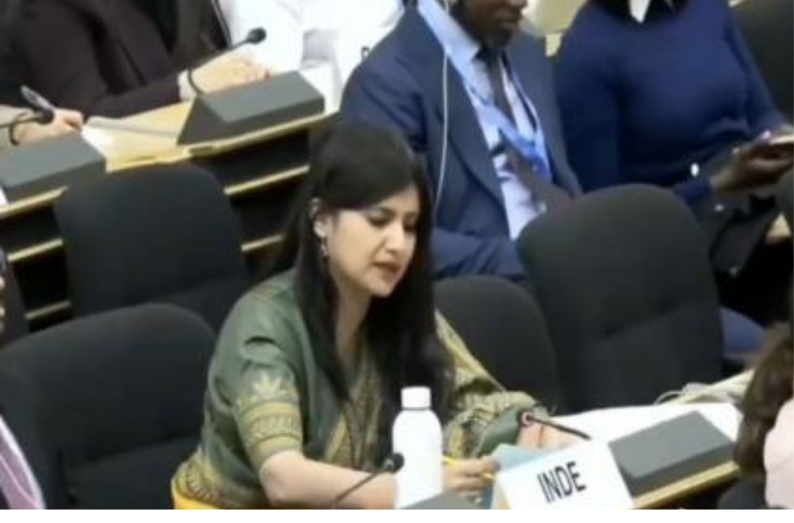 ஐநா மனித உரிமைகள் கவுன்சில் கூட்டத்தில் ஜம்மு-காஷ்மீர் குறித்து இந்தியா பதிலளிக்கும் காட்சி.