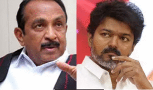 திருவிடைமருதூரில் நிருபர்களிடம் பேசிய வைகோ.