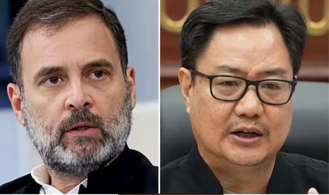 மத்திய அமைச்சர் கிரண் ரிஜிஜு செய்தியாளர்களுக்கு பேட்டி அளிக்கும் காட்சி