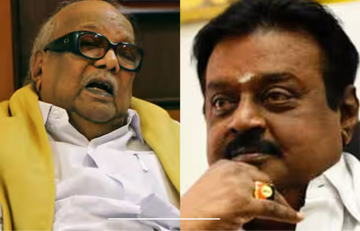 கருணாநிதி குறித்து விஜயகாந்த் முன்பு பேசிய வீடியோ சமூக ஊடகங்களில் வைரலாகும் காட்சி.