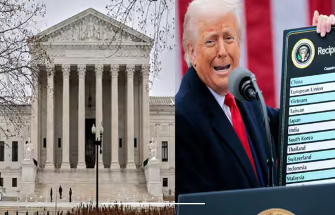 அமெரிக்க உச்ச நீதிமன்ற கட்டடம் முன்புறம், சட்ட தீர்ப்பு தொடர்பான காட்சிப்படம்.