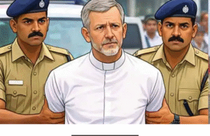 உத்திரப்பிரதேசம் பல்லியாவில் மதமாற்ற முயற்சி குறித்த புகாரின் பேரில் கைது செய்யப்பட்ட பாதிரியார் தொடர்பான செய்தி.