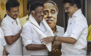 சென்னையில் செய்தியாளர் சந்திப்பில் பேசும் ஓ. பன்னீர்செல்வம் மற்றும் அதிமுக கட்சி அலுவலக காட்சி.