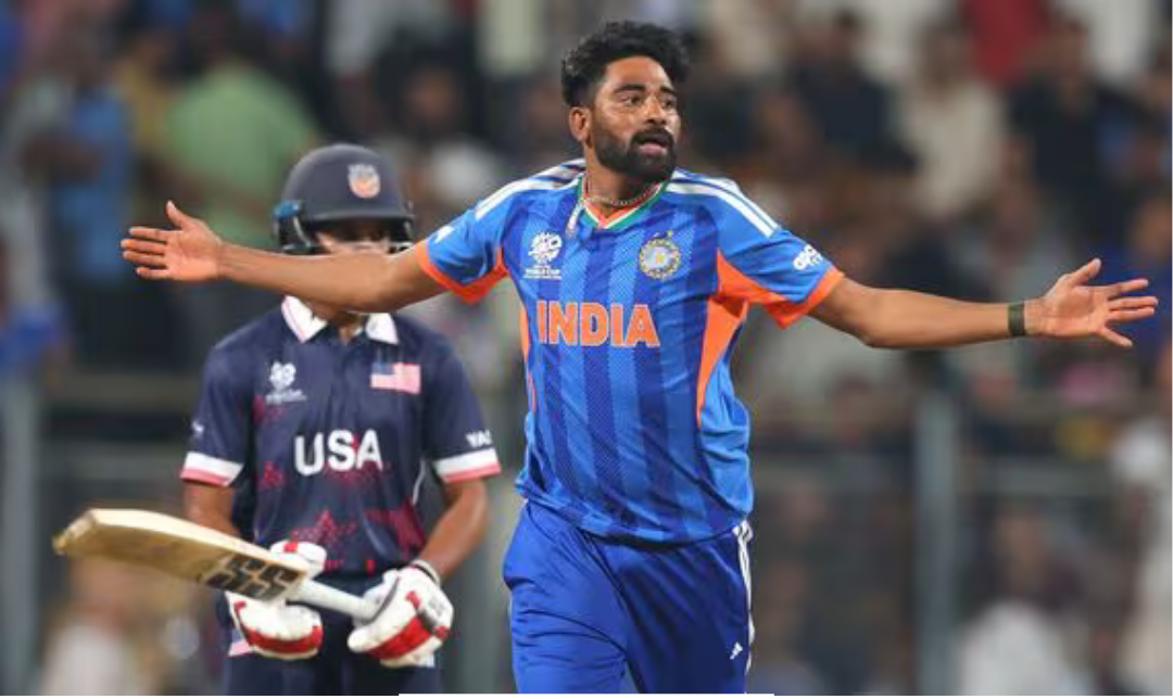 டி20 உலகக்கோப்பை 2026 ஆட்டத்தில் இந்தியா மற்றும் USA அணிகள் மோதிய போது இந்திய அணி வெற்றி கொண்டாட்டம்.