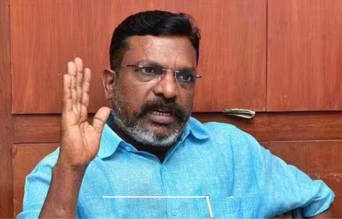 சென்னையில் நிருபர்களிடம் பேட்டி அளிக்கும் திருமாவளவன், கூட்டணி மற்றும் ஆட்சியில் பங்கு குறித்து கருத்து தெரிவிக்கும் காட்சி.