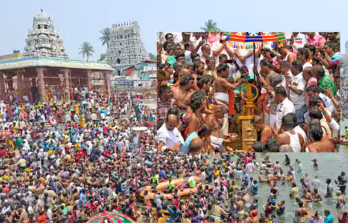 கும்பகோணம் மகாமக குளத்தில் நடைபெற்ற மாசிமக தீர்த்தவாரி நிகழ்வு.