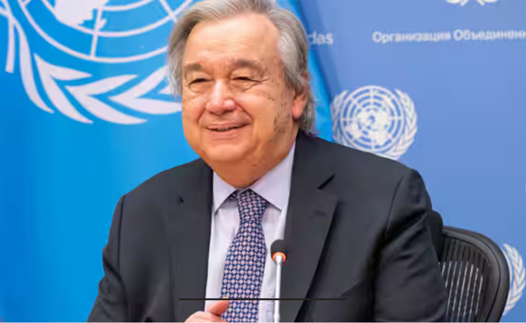 பிரஸ்ஸல்ஸில் நடைபெற்ற ஆலோசனைக்குப் பிறகு செய்தியாளர்களிடம் பேசும் ஐநா பொதுச்செயலாளர் காட்சி