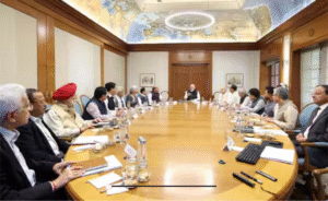 மத்திய அமைச்சரவை கூட்டத்தில் பேசும் பிரதமர் மோடி மற்றும் அதிகாரிகள் ஆலோசனை காட்சி