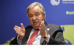 ஐநா பொதுச்செயலாளர் ஈரான் குறித்து எச்சரிக்கை விடுக்கும் காட்சி