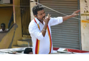 பெரம்பூரில் தேர்தல் பிரசாரத்தில் உரையாற்றும் விஜய் மற்றும் பொதுமக்கள் கூட்டம்