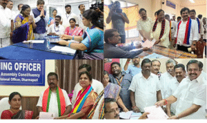 தமிழக தேர்தல் அலுவலகத்தில் வேட்புமனு தாக்கல் செய்ய வரிசையில் நிற்கும் வேட்பாளர்கள் மற்றும் ஆதரவாளர்கள்