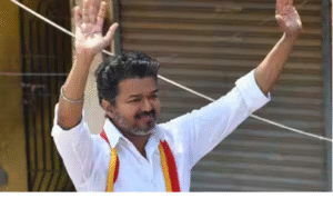 பெரம்பூர் தொகுதிக்கான வேட்புமனு தொடர்பாக விஜயின் ஆவணங்களை சமர்ப்பிக்கும் காட்சி