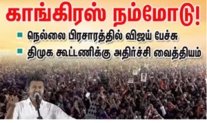 திருநெல்வேலியில் நடைபெற்ற தேர்தல் பிரசார கூட்டத்தில் உரையாற்றும் விஜய்