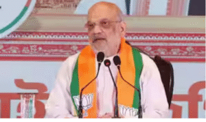 பா.ஜ. தேர்தல் அறிக்கை வெளியிடும் நிகழ்வில் அமித்ஷா பேசும் காட்சி