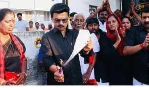 மறுவரையறை மசோதா குறித்து ஸ்டாலின் எச்சரிக்கை வெளியிடும் காட்சி