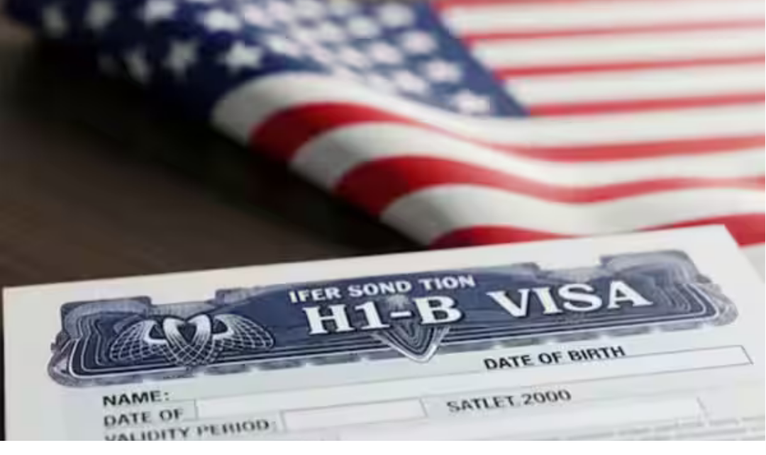 H-1B விசா செயல்முறை, அமெரிக்க கொடி மற்றும் ஐ.டி. பணியாளர்கள் காட்சி