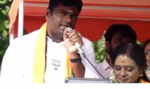 மயிலாப்பூரில் தேர்தல் பிரசாரத்தில் உரையாற்றும் அண்ணாமலை