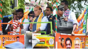 தென்காசியில் தேர்தல் பிரசாரத்தில் உரையாற்றும் ராஜ்நாத் சிங்