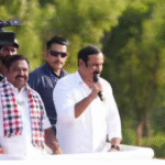 சேலத்தில் தேர்தல் பிரசாரத்தில் பேசும் அன்புமணி மற்றும் மக்கள் கூட்டம்