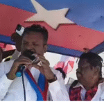 நன்னிலத்தில் தேர்தல் பிரசாரத்தில் பேசும் திருமாவளவன் மற்றும் மக்கள் கூட்டம்