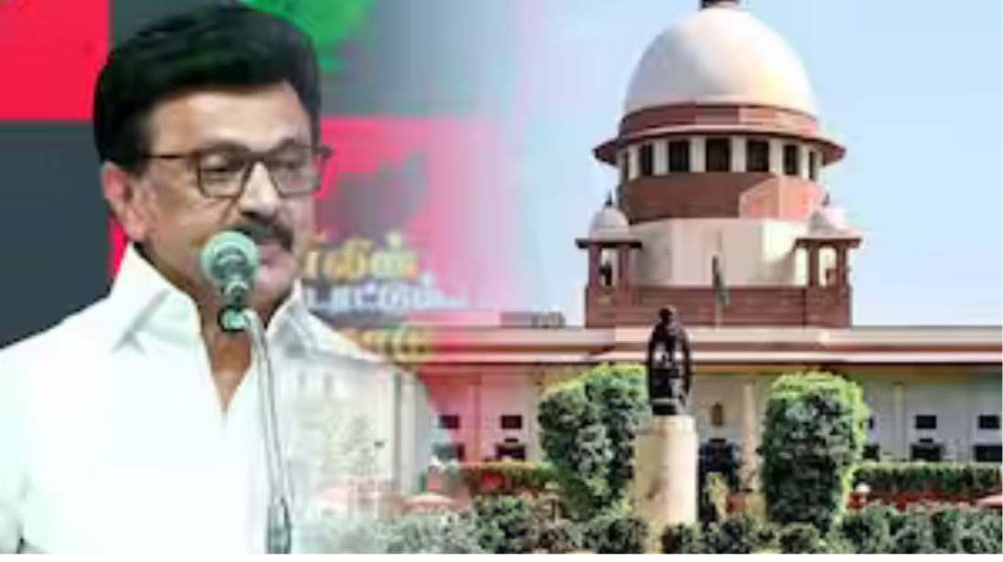 உச்சநீதிமன்ற கட்டிடம் மற்றும் முதலமைச்சர் மு.க.ஸ்டாலின் புகைப்படம்