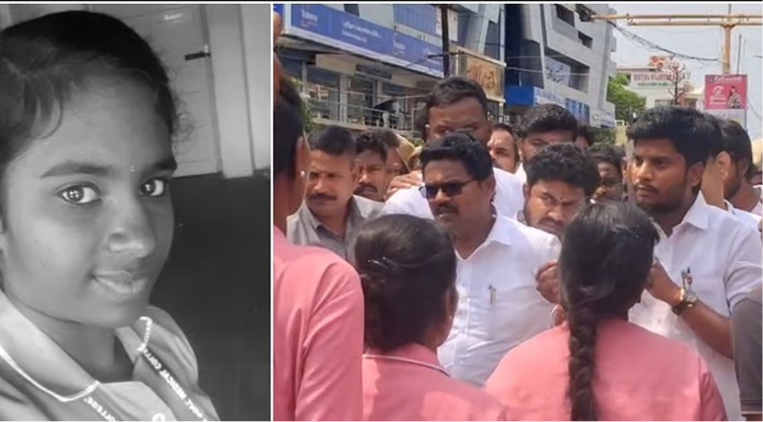 செவிலியர் மாணவி உயிரிழப்பை கண்டித்து திருச்சி அரசு மருத்துவமனை முன்பு போராட்டத்தில் ஈடுபட்ட உறவினர்கள் மற்றும் மாணவிகள்
