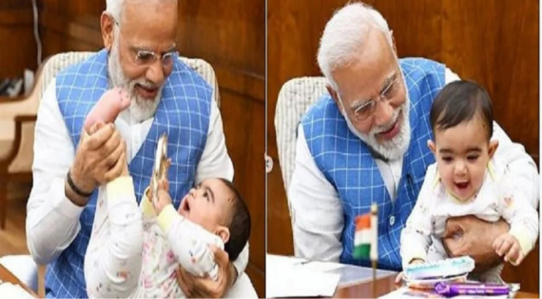 ராம் மோகன் நாயுடுவின் குழந்தைகளுடன் விளையாடும் பிரதமர் நரேந்திர மோடி