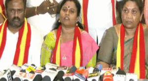 செய்தியாளர்களிடம் பேசிய முன்னாள் அதிமுக எம்.எல்.ஏ மரகதம் குமரவேல்