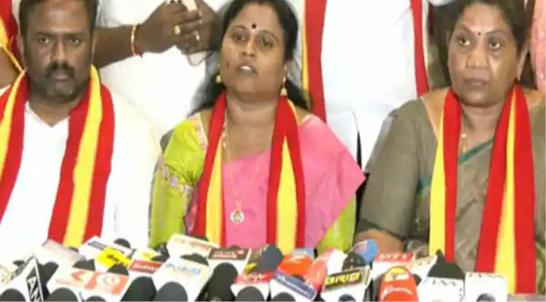 செய்தியாளர்களிடம் பேசிய முன்னாள் அதிமுக எம்.எல்.ஏ மரகதம் குமரவேல்