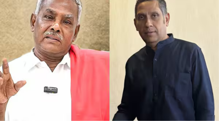 ராஜ்யசபா தேர்தல் விவகாரம் குறித்து கருத்து தெரிவிக்கும் சிபிஎம் மாநில செயலர் சண்முகம் மற்றும் காங்கிரஸ் வேட்பாளர் பிரவீன் சக்கரவர்த்தி.