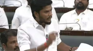 தமிழக சட்டசபையில் கோவில் நிதி பயன்பாடு குறித்து விளக்கம் அளிக்கும் அமைச்சர் ரமேஷ்.