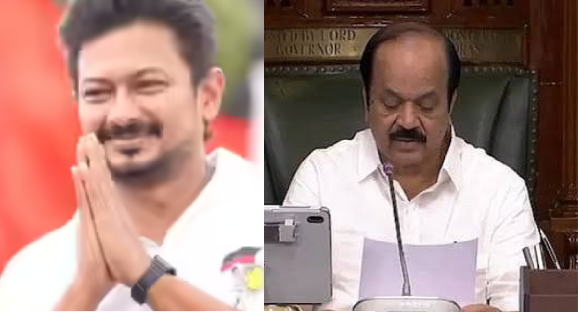 தமிழக சட்டசபையில் விவாதத்தின் போது பேசும் எதிர்க்கட்சித் தலைவர் உதயநிதி மற்றும் பதிலளிக்கும் சபாநாயகர் ஜேசிடி பிரபாகர்.