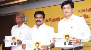 தமிழக மின்துறையின் வெள்ளை அறிக்கையை வெளியிட்டு உரையாற்றும் அமைச்சர் நிர்மல்குமார்.