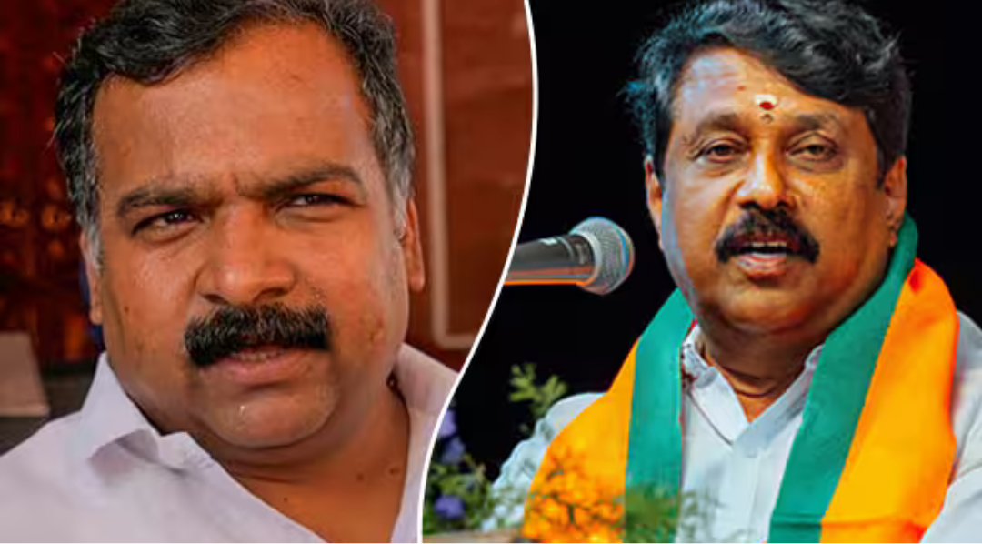 தமிழக பாஜ தலைவர் நயினார் நாகேந்திரன் மற்றும் தமிழக காங்கிரஸ் தலைவர் மாணிக்கம் தாகூர்.