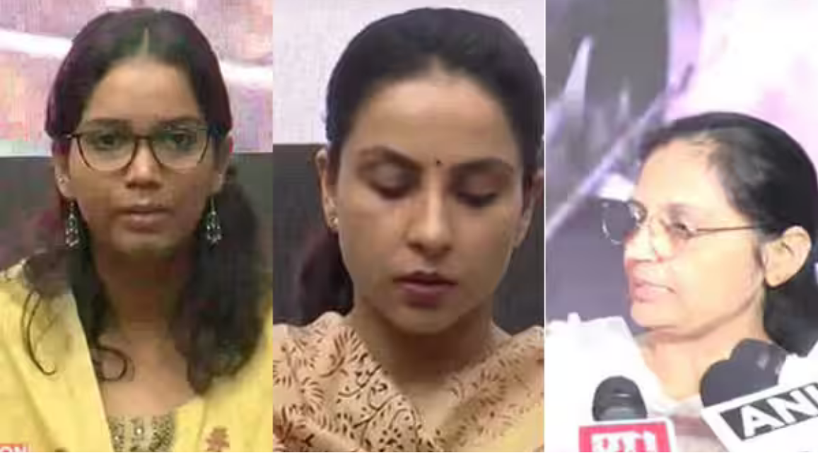 ஜந்தர் மந்தர் போராட்டத்தில் காயமடைந்த போலீசாரின் குடும்பத்தினர் செய்தியாளர்களை சந்தித்து பேசும் காட்சி.