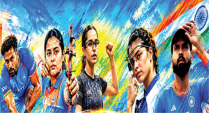 ஆசிய விளையாட்டு தொடக்க விழாவில் இந்திய தேசியக்கொடியை ஏந்தும் மனு பாகர் மற்றும் தஜிந்தர்பால் சிங்
