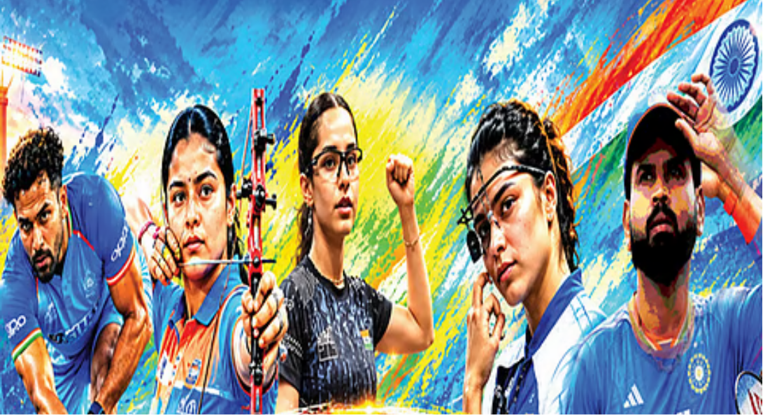 ஆசிய விளையாட்டு தொடக்க விழாவில் இந்திய தேசியக்கொடியை ஏந்தும் மனு பாகர் மற்றும் தஜிந்தர்பால் சிங்