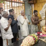 பசும்பொன் முத்துராமலிங்கத் தேவர் நினைவிடத்தில் மரியாதை செலுத்திய துணை ஜனாதிபதி சி.பி.ராதாகிருஷ்ணன் செய்தியாளர்களிடம் பேசிய நிகழ்வு.